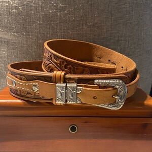 Genuine Leather Tooled Western Belt Acorn Oak Leaf Size 38